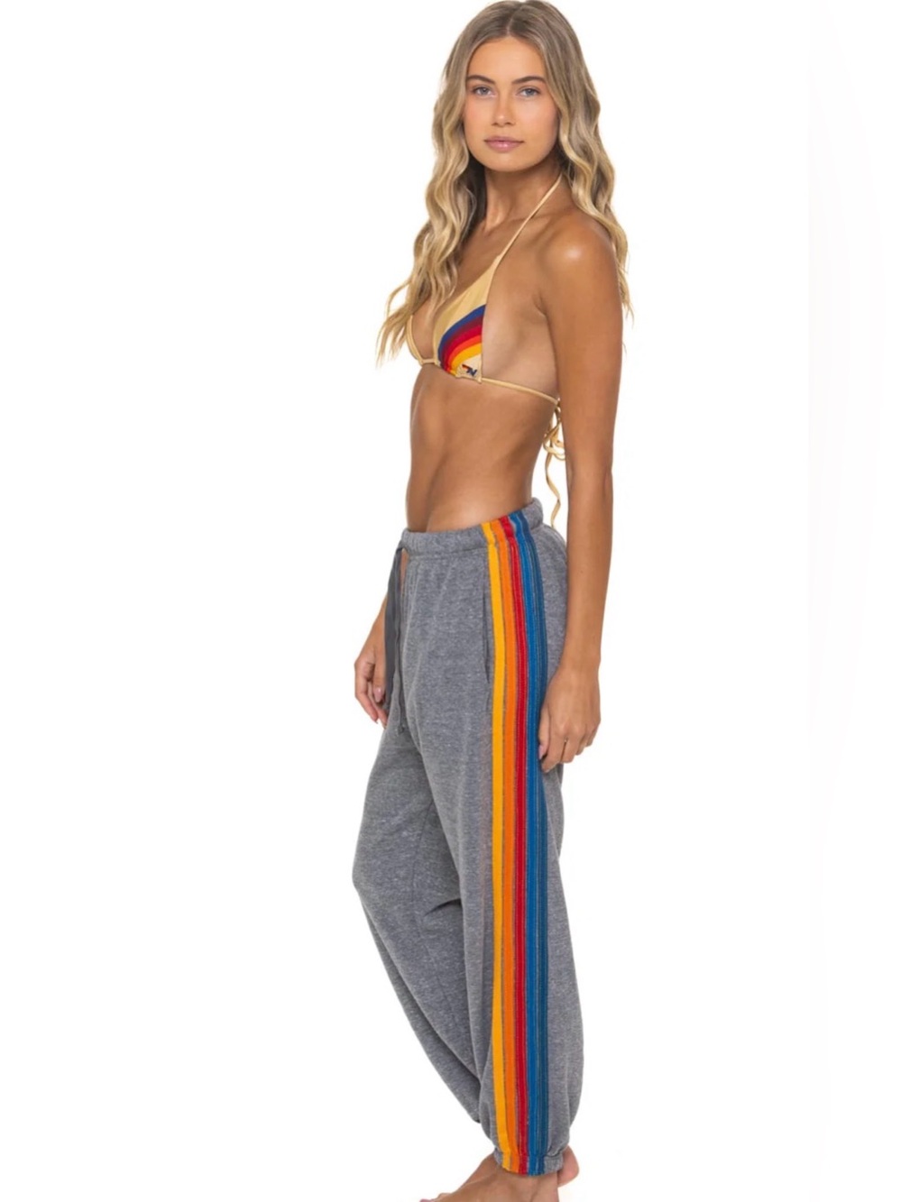 Aviator Nation 5 STRIPE SWEATPANTS - HEATHER GREY Size Medium